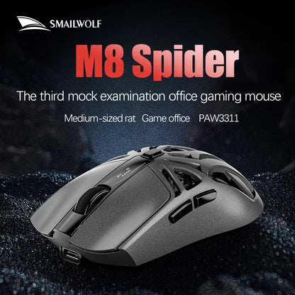 SMAILWOLF M8 Bluetooth wireless mouse, three-mode RGB charging base e-sports gaming mouse, PAW3311 lightweight gaming office