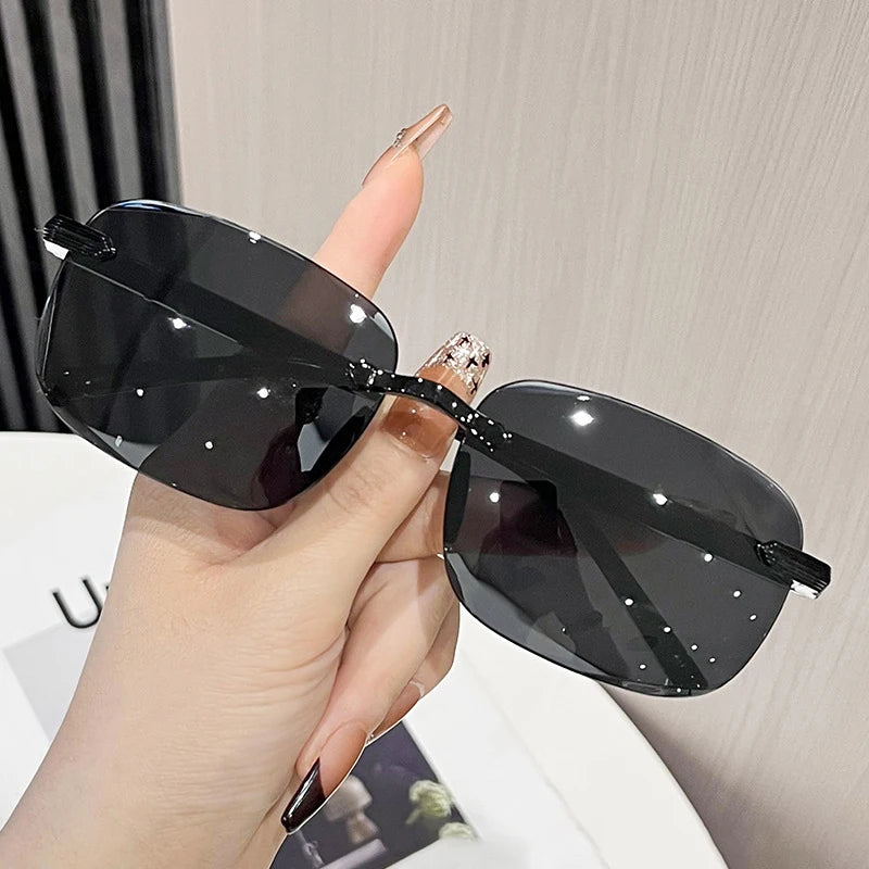 Vintage Sunglasses Rimless Cut Edge Sunglasses Fashion Designer Shades Luxury Brown Green Sunglasses UV400  for Men Women