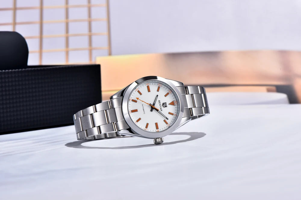 2026 New BENYAR White Mens Watches Top Luxury Automatic Watch For Men Mechanical Stainless Steel Luminous Sports Wristwatches