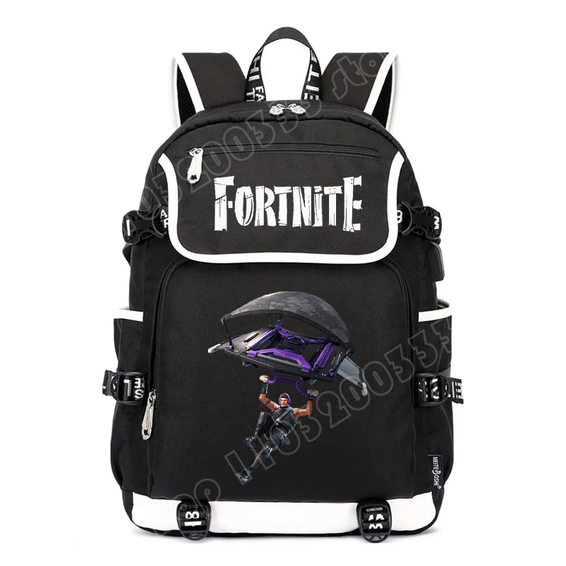 Fortnites Rucksack mit großem Fassungsvermögen, lässige Umhängetasche mit USB-Anschluss, Unisex-Anime-Schultasche für Schüler, neues stilvolles Schreibwaren-Geschenk