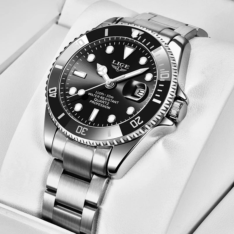 LIGE Fashion Business Watch Men 3ATM Waterproof Luminous Wristwatch Men Clock Top Brand Luxury Sports Quartz Diving Chronograph