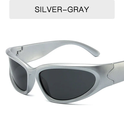 Y2K Wrap Around Sunglasses Fashion Rave Metallic Chrome Space Alien Glasses Futuristic Shades Sports for Women Men