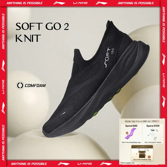 Li-Ning SOFT GO 2 KNIT slip-on promenadskor för herrar – dämpande, bekväma och stabila LiNing-sneakers i mesh för jogging, vardag och sport AGLV017