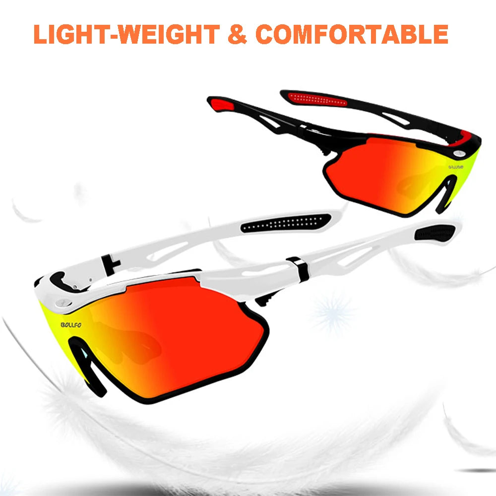 BOLLFO Anti-Glare Bike Glasses UV Protection Cycling Sunglasses TR90 Genuine REVO Coating Silicone Temple Grips Cycling Eyewear