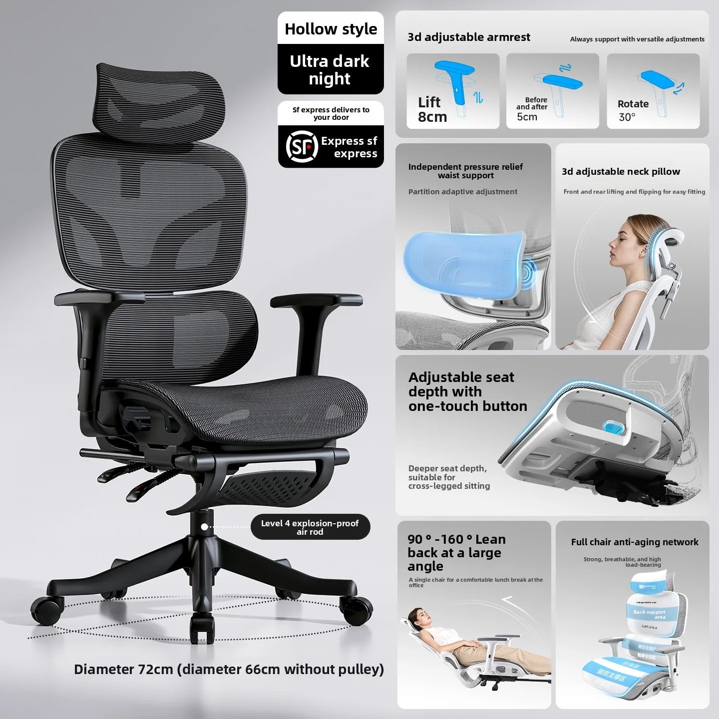 Ergonomic Office Chair Comfortable  Long Sitting Home Gaming Computer Recliner Nap Chair Adjustable Height Lumbar Support Swivel