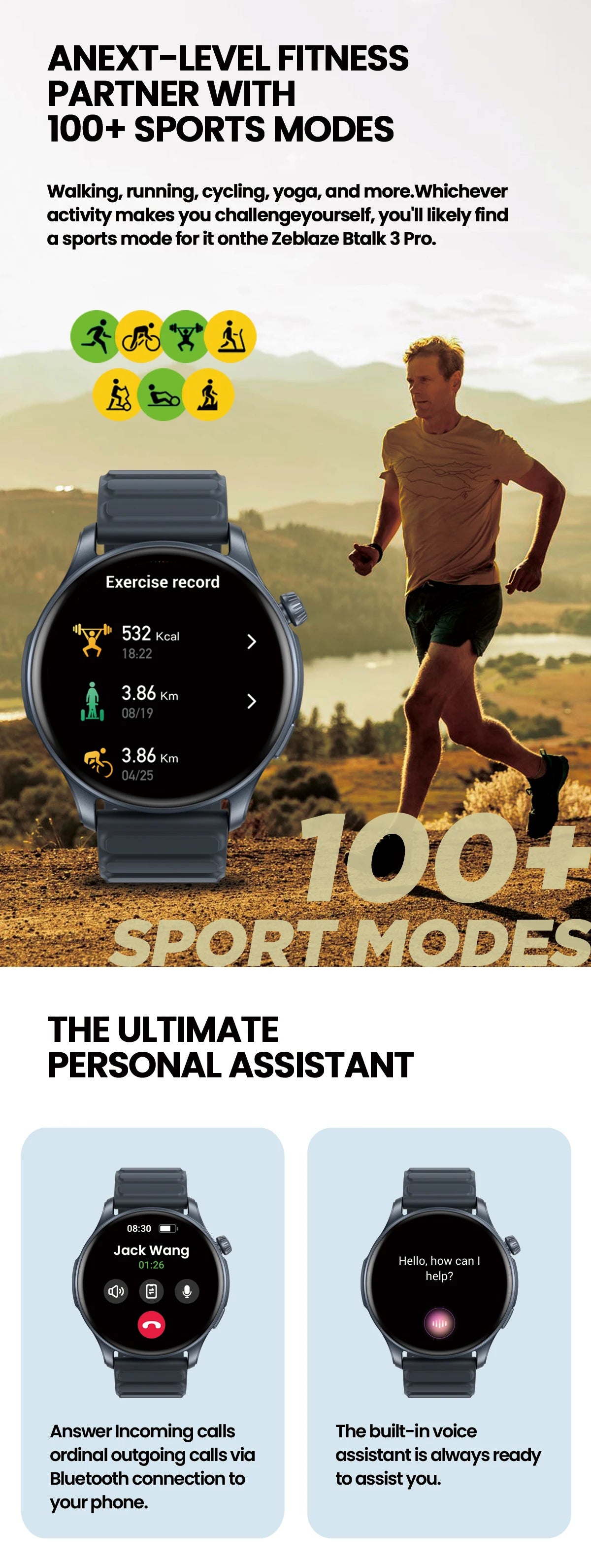 New Zeblaze Btalk 3 PRO Smart Watch 1.43" AMOLED Display Bluetooth Phone Calls Smartwatch Health and Fitness Tracking