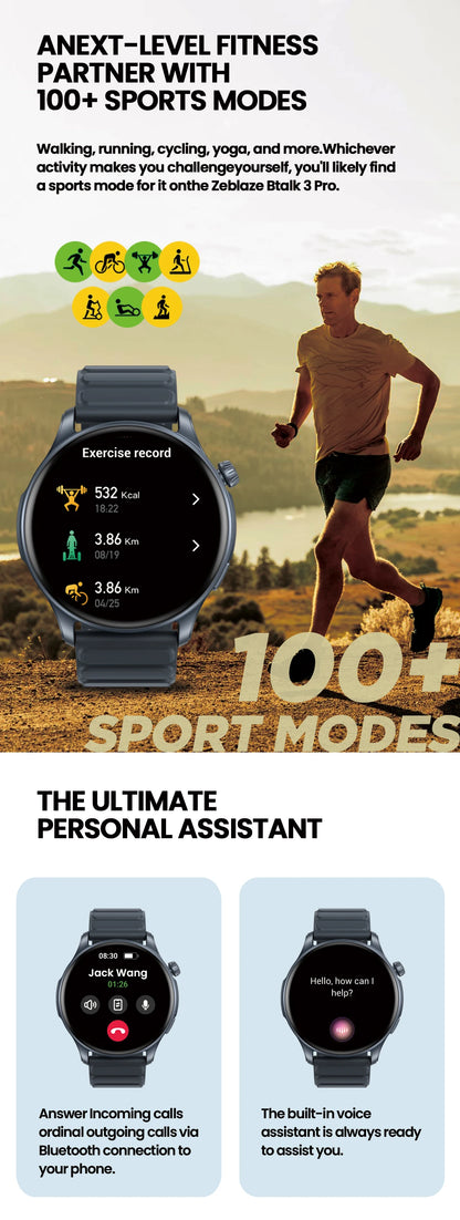 New Zeblaze Btalk 3 PRO Smart Watch 1.43" AMOLED Display Bluetooth Phone Calls Smartwatch Health and Fitness Tracking