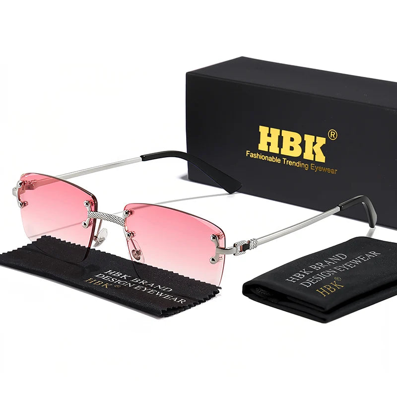 HBK Square Rimless Sunglasses Women Retro Metal Sun Glasses Men Luxury Party Business Gradient Shades 2024 Summer Style