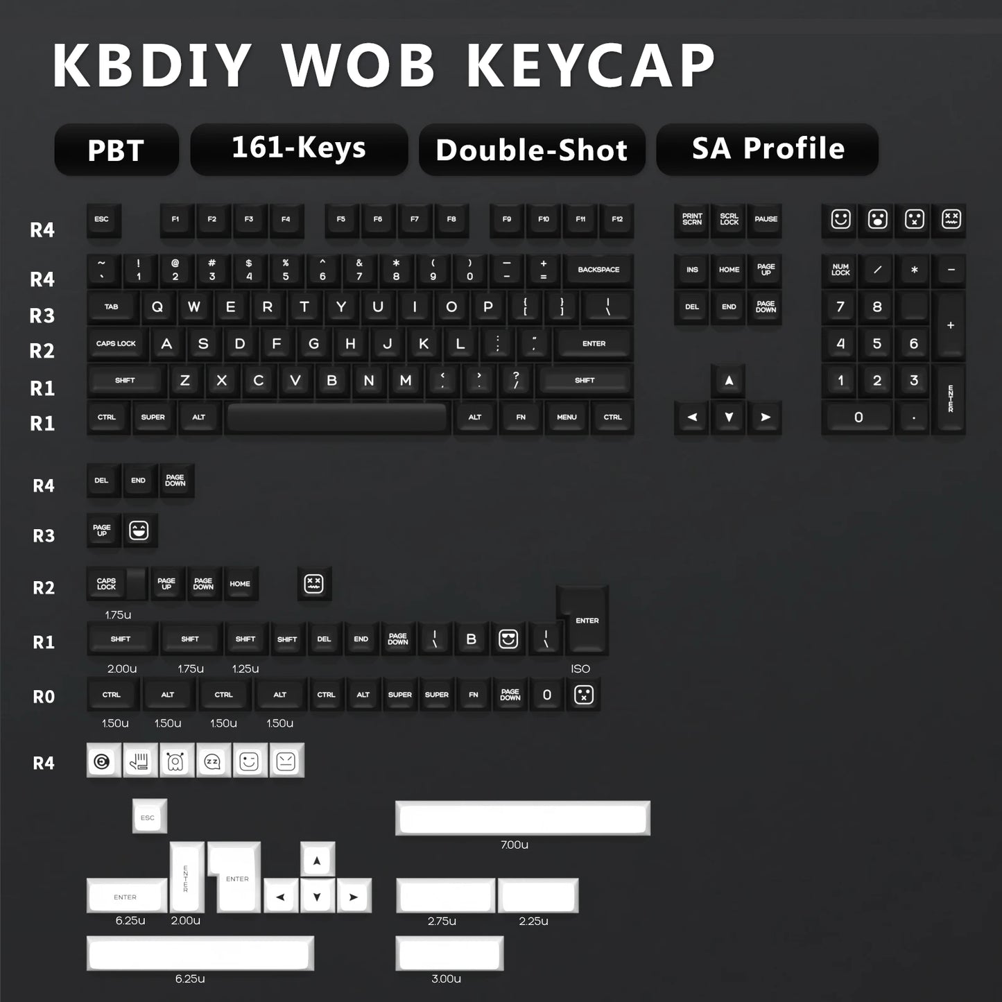 KBDiy 161 Keys/Set PBT SA Profile GMK Keycaps for Mechanical Keyboard Black And White Double Shot Keycap Custom ISO for K500
