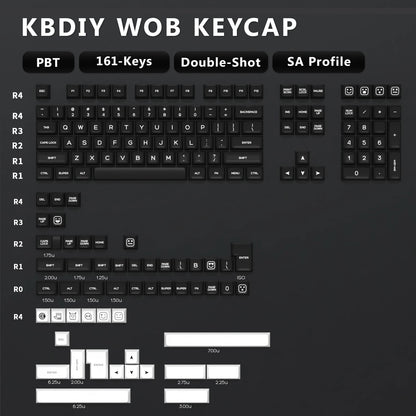 KBDiy 161 Keys/Set PBT SA Profile GMK Keycaps for Mechanical Keyboard Black And White Double Shot Keycap Custom ISO for K500