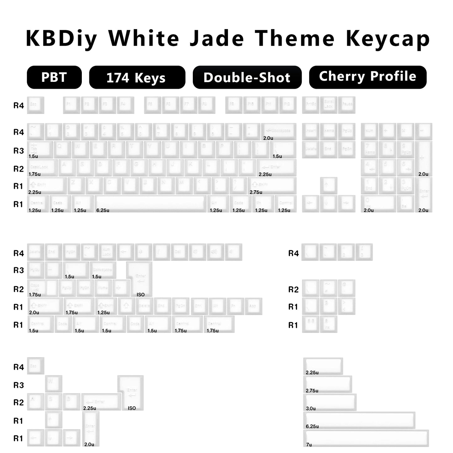 KBDiy 174 Keys/Set PBT GMK Apollo Keycap Double Shot Minimalist ISO Cherry Profile for Game Mechanical Keyboard Keycaps for MX