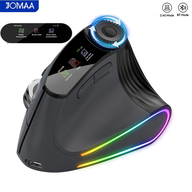 Jomaa RGB Φωτιζόμενο Ασύρματο Κάθετο Ποντίκι Speed Roller με Ρυθμιστικό Κουμπί Λειτουργιών, Bluetooth USB, Εργονομικό Ποντίκι με Αθόρυβο Κλικ
