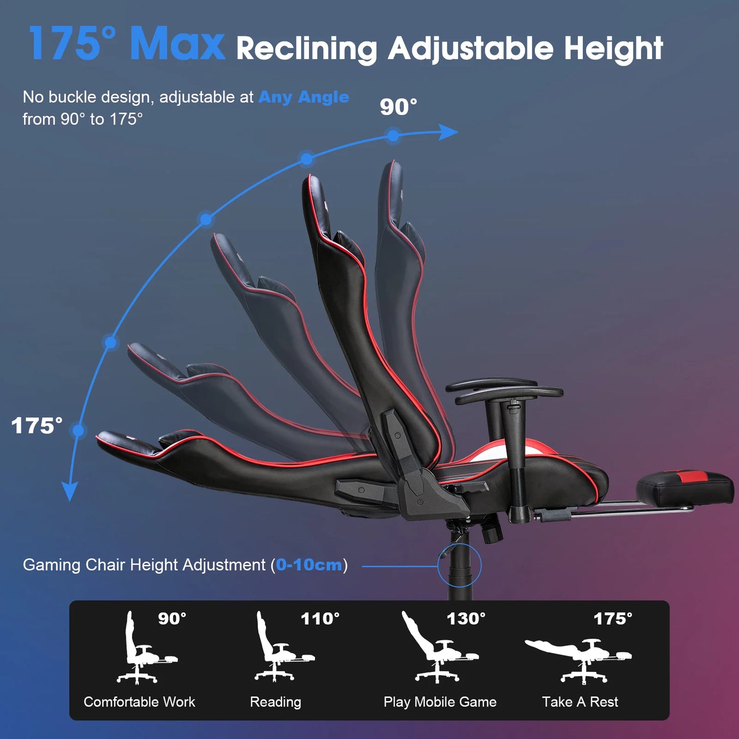 GC-RC03 Massage Gaming Chair 7-Point Adjustable Seat Height Ergonomic Office Chair with Footrest and Lumbar for Home Office