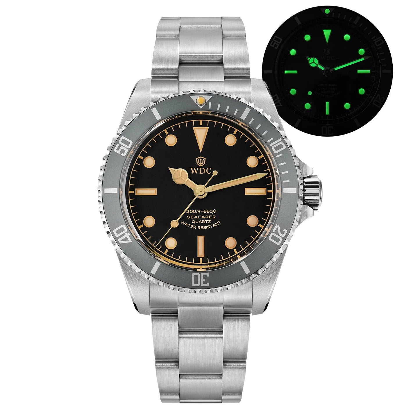 Watchdives WD5513Q 40mm Quartz Diver Watch VH31 Sweep Second Sapphire 200m Waterproof Steel Bracelet BGW9 Lume Mens Watch