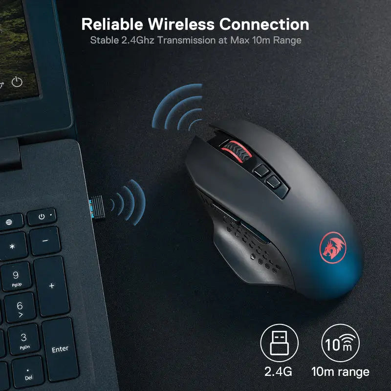 Redragon M656 Gainer Ασύρματο Gaming Ποντίκι, 4000 DPI 2.4Ghz Ασύρματο Ποντίκι Gamer με 5 Επίπεδα DPI, 7 Κουμπιά Macro, Κόκκινος Φωτισμός LED