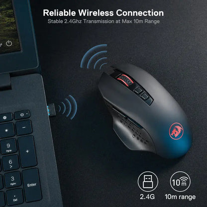 Redragon M656 Gainer Ασύρματο Gaming Ποντίκι, 4000 DPI 2.4Ghz Ασύρματο Ποντίκι Gamer με 5 Επίπεδα DPI, 7 Κουμπιά Macro, Κόκκινος Φωτισμός LED