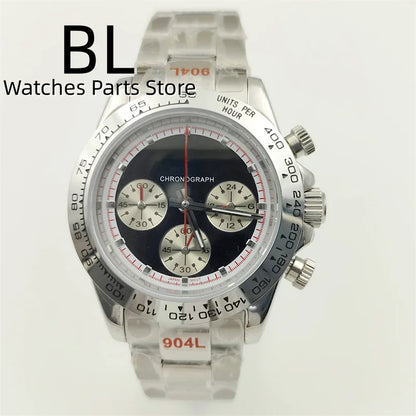 BLIGER 39mm VK63 Men's Quartz Chronograph Watch Ceramic Brown Insert Ice Blue Dial With C3 Luminous Sapphire Crystal Waterproof
