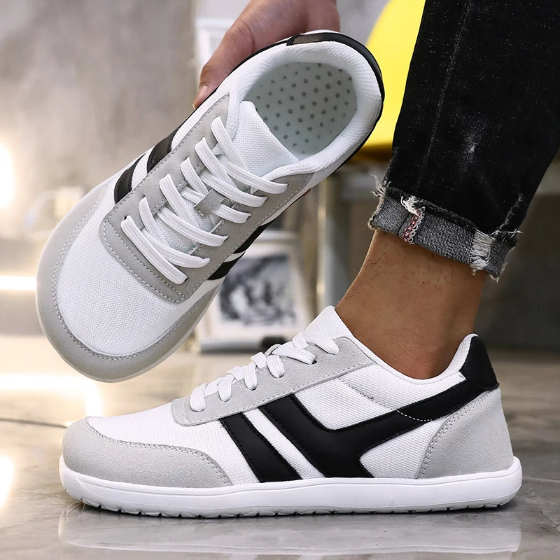 Herresneakers med bred tåboks, barfodssko, minimalistiske, åndbare og komfortable udendørs gåsko, sporty casual blå sko 2025
