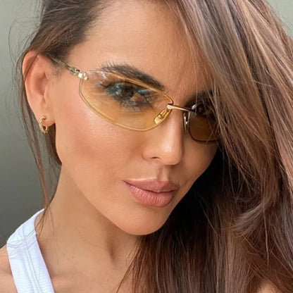Oval Frameless Y2K Luxury Sunglasses Brand Design High-end Styling Punk Sunglasses Outdoor Retro Personality Sunglasses Women