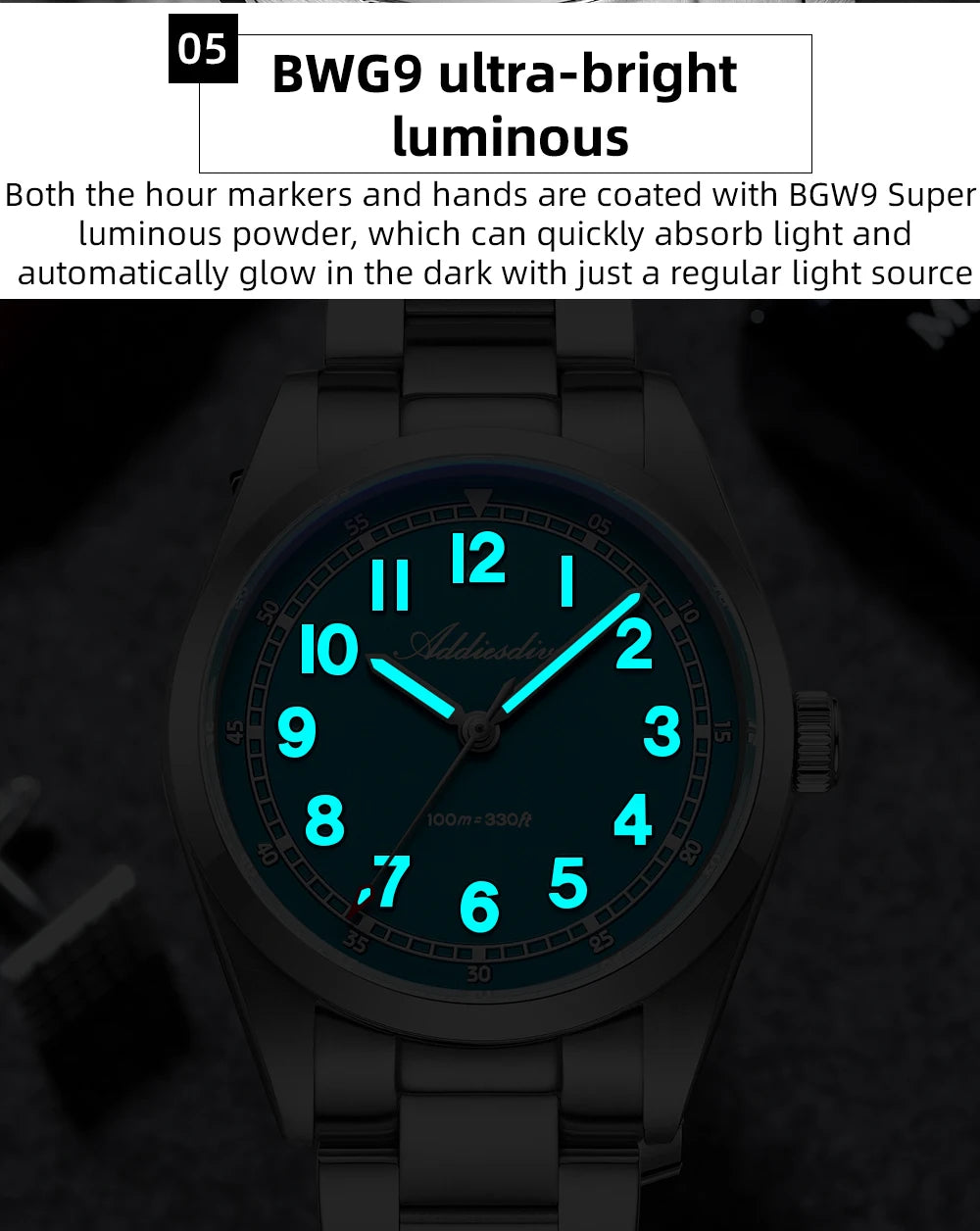 ADDIESDIVE 2026 New Men's Luxury Quartz Watch 100m Water Resistance Sapphire Crystal Japanese Movement BGW9 Blue Lume AD2521