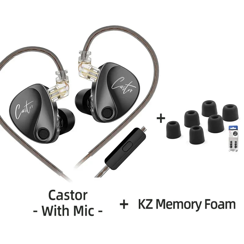 KZ Castor Wired Earbuds HiFi Bass Earphones with Dual Dynamic Drivers, Tunable Balanced Armature In-Ear Headphones, High Resolution Audio Earbuds