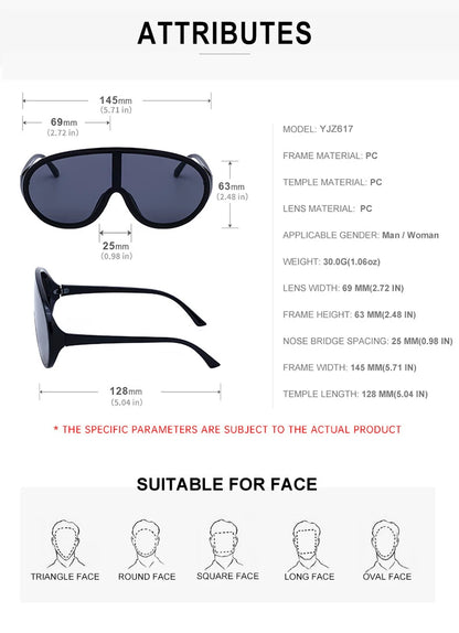 Trendy Oversized One Piece Sunglasses Women Men 2026 Luxury Brand Designer Sun Glasses Fashion Shield Shades Big Frame Eyewear