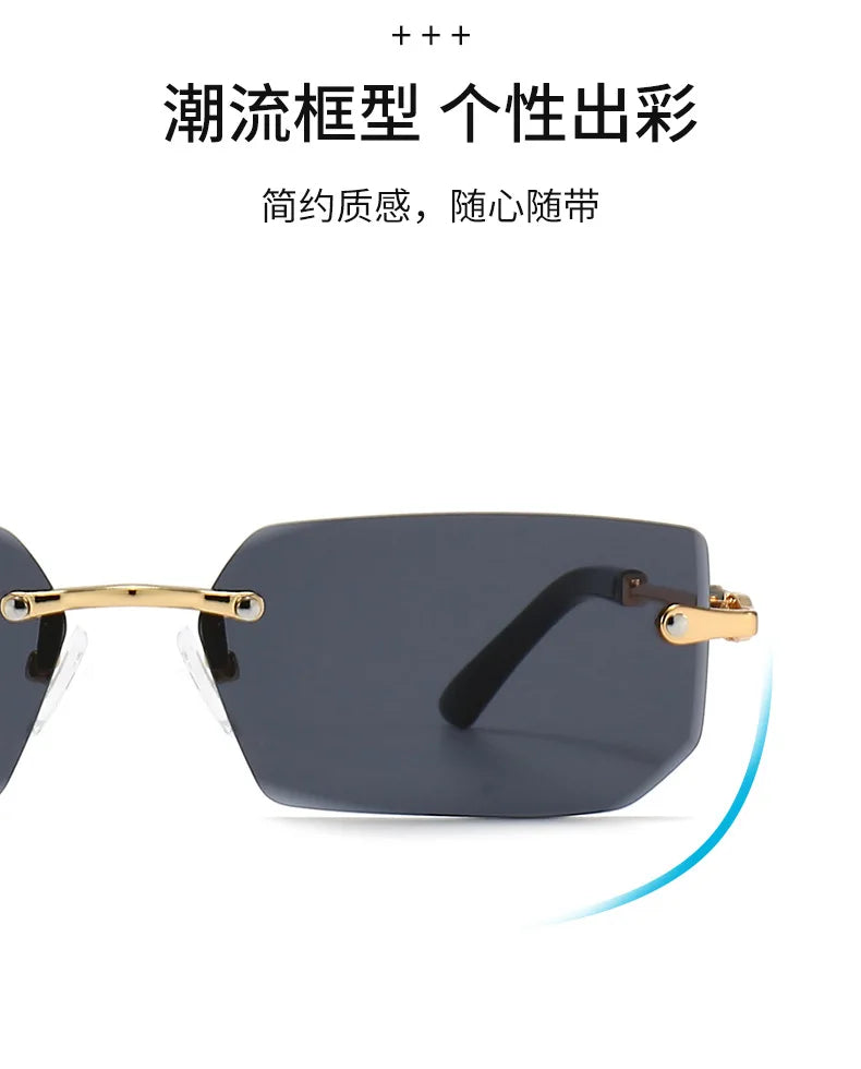 Fashion Rimless Rectangle Sunglasses Popular Women Men Shades Small Square Sun Glasses For Female Male Summer Traveling