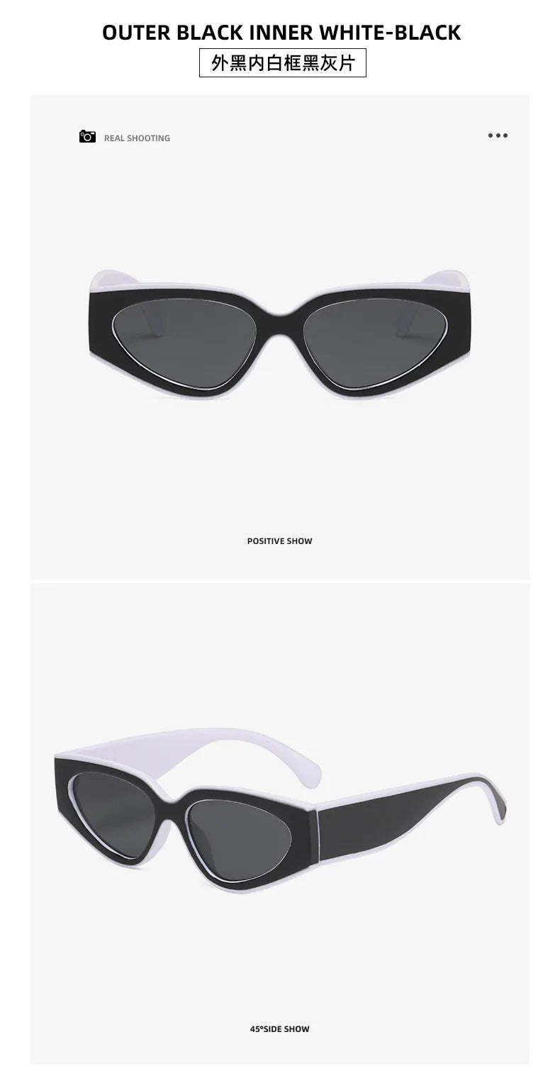 unique black white patchwork cat eye sunglasses for women new fashion small round gradient sun glasses ladies sexy Y2K shades