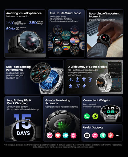 HAYLOU Solar 5 Voice Calling Smartwatch 1.58'' AMOLED Display 60Hz Smart Watch 24H Health Monitoring Sports Smartwatch for Men