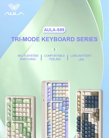 AULA S99 독거미 키보드 Membrane KeyboardWireless Bluetooth Wired Three Mode RGB Gamer Keyboards Office Typing Mute 99 Keys