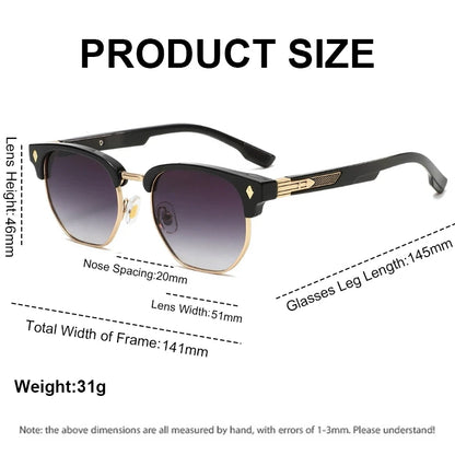 CLOUT GOGGLES Business Sunglasses Male Female Metal Polygon Rivet Half Frame Outdoor Driving Ultraviolet Protection Sun Glasses