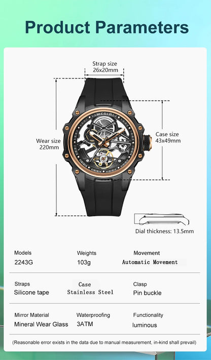 MEGIR Fashion Men's Full Automatic Watches Hollow Out Luminous Sports Mechanical Watch Waterproof Wristwatches Reloj Hombre 2243
