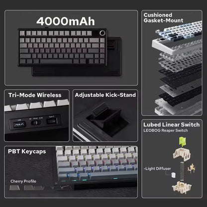 AULA F75 MAX Gaming Mechanical Keyboard 2.4G Wireless/BT/Wired Keyboard Hot-Swap RGB 75% 81 Keys Office Keyboard with TFT Screen