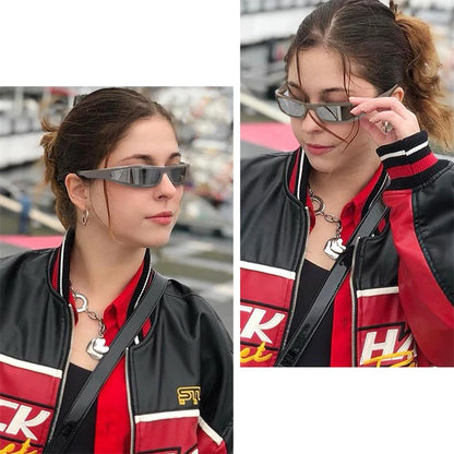 Y2k Futuristic Sunglasses Women Men Vintage Small Rectangle Frame Wrap Around Sun Glasses Punk Cool Mirror Eyewear Sports Shades
