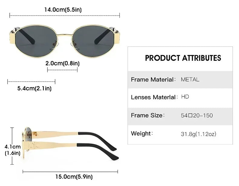 Unisex Luxury Metal Sunglasses Designer Fashion Oval Eyewear Shades UV400 Stylish Sun Glasses for Men And Women