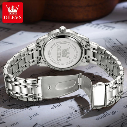 OLEVS 5513 férfi kvarcóra – Acél karkötő, vízálló, háttérvilágítás, naptár és a hét napjainak kijelzése – Elegáns és luxus óra, eredeti férfi modell