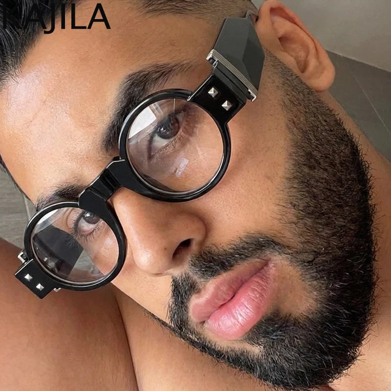 Y2K Punk Gothic Round Sunglasses Men 2026 Luxury Brand Steampunk Wide Temple Thick Frame Sun Glasses For Male Retro Cool Shades