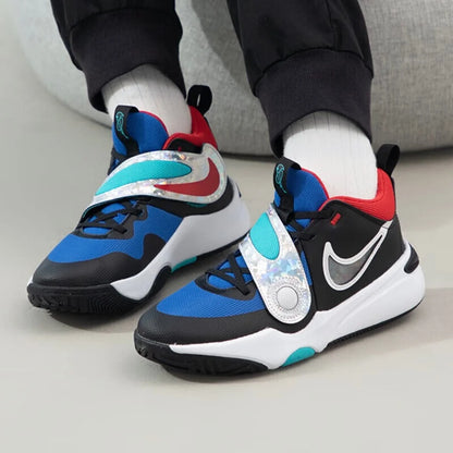 Nike Full-Length Rubber Outsole Cushioning Women's Practical Basketball Shoes, New Velcro Design, Wear-Resistant and Durable Mid-Top Basketball Shoes, Team Hustle D11 Eye-Catching Color Outdoor Casual Basketball Shoes, Excell