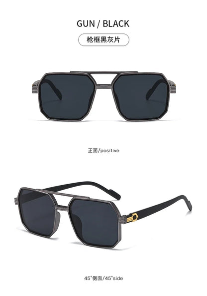 Trendy Women Luxury Polygonal Sunglasses Double Beam Men Metal Sunglass Outdoor Driving Shade Unisex