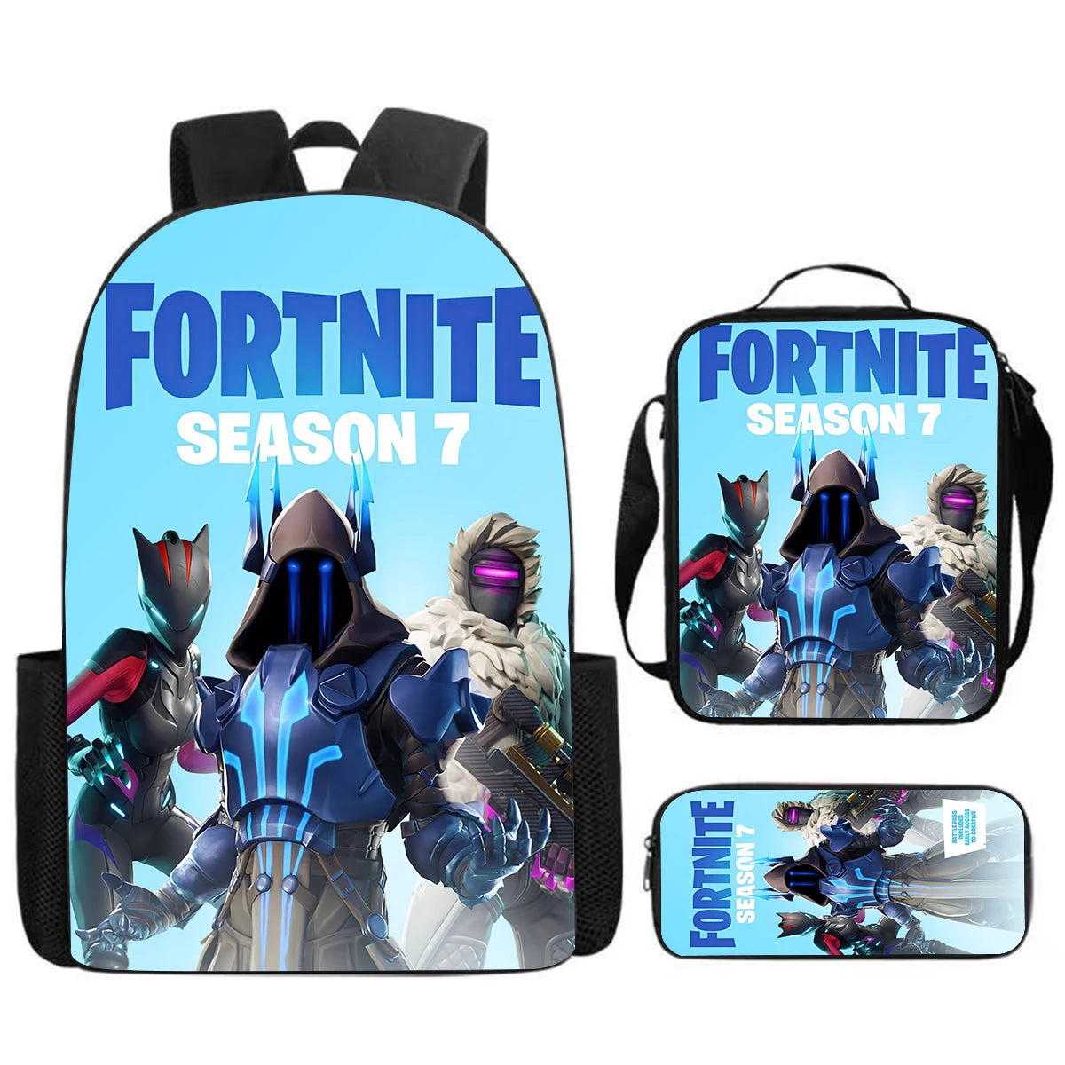 Cute Cartoon  3pcs Set School Backpack with Lunch Bag Pencil Case , Large Anime Fortnite Kids School Bags For Boys and Girls