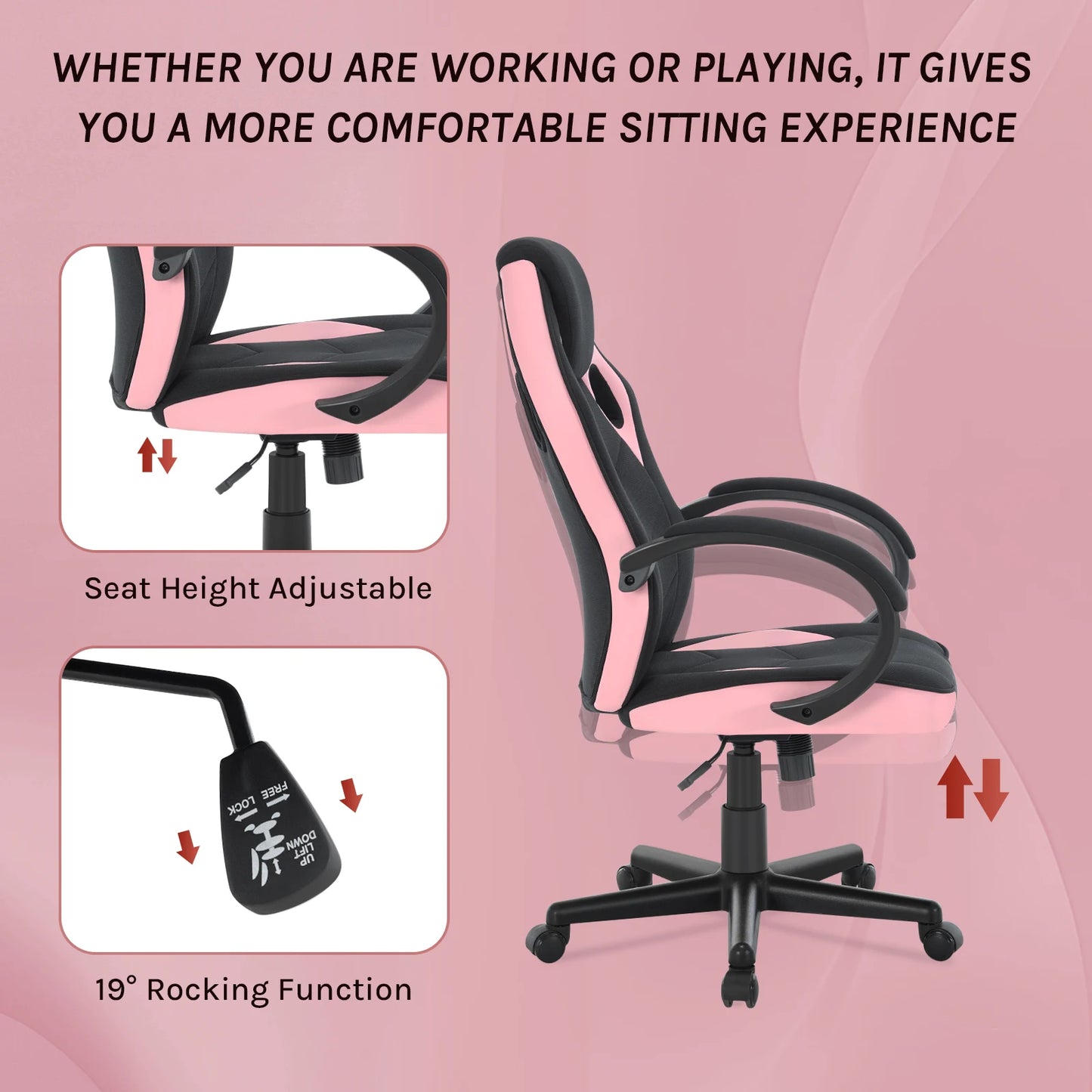 WOLTU Gaming Chair Gamer Armchair Office Computer Chair Ergonomic Design Fabric 360° Swivel Chair Adjustable Height High Back