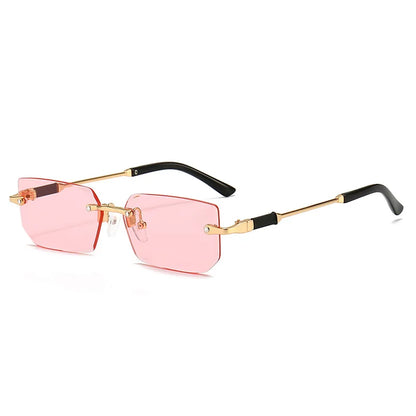 Fashion Rimless Rectangle Sunglasses Popular Women Men Shades Small Square Sun Glasses For Female Male Summer Traveling