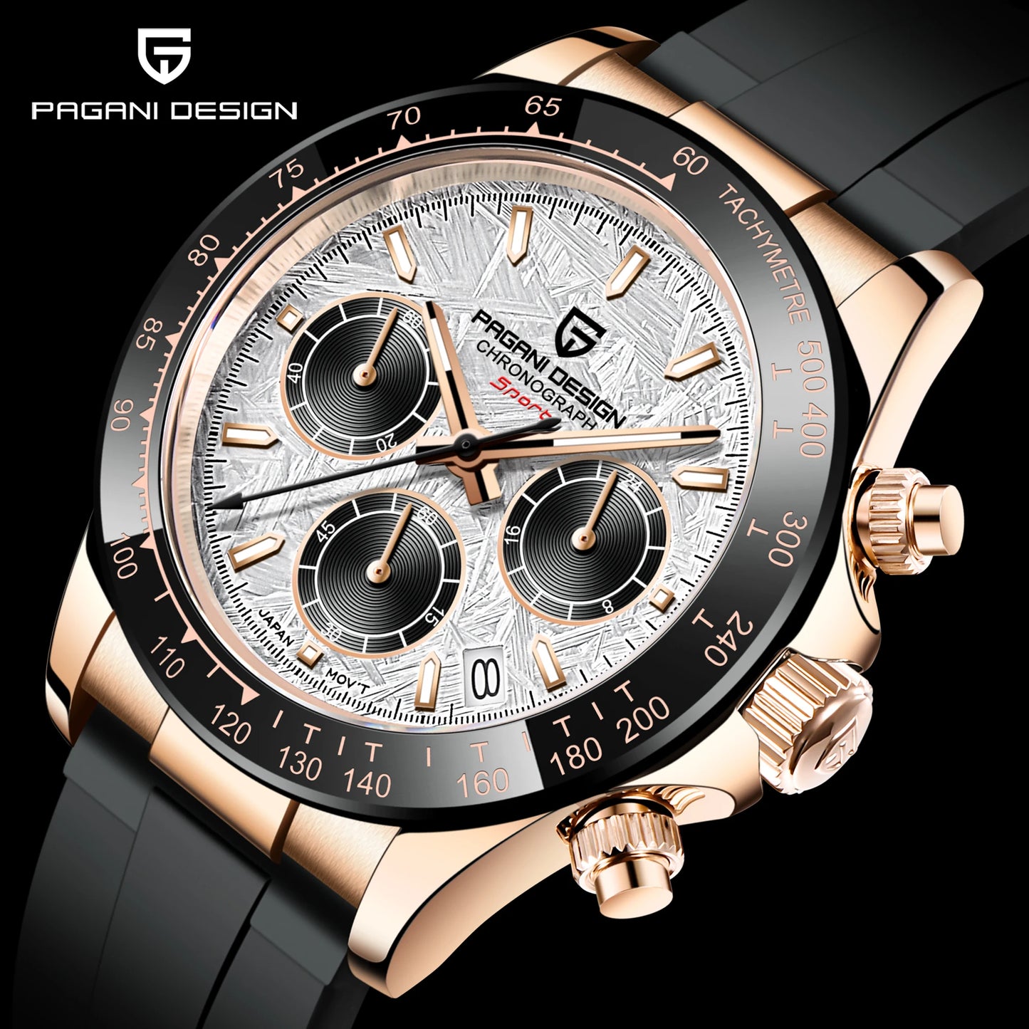 PAGANI DESIGN 1664 Luxury Automatic Mechanical Men's Watch VK63 movement AR Sapphire Crystal Rubber 100m Waterproof Men's Watch