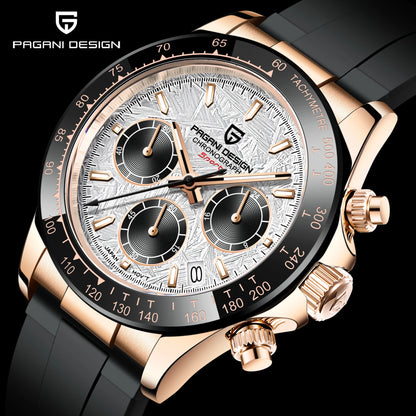 PAGANI DESIGN 1664 Luxury Automatic Mechanical Men's Watch VK63 movement AR Sapphire Crystal Rubber 100m Waterproof Men's Watch