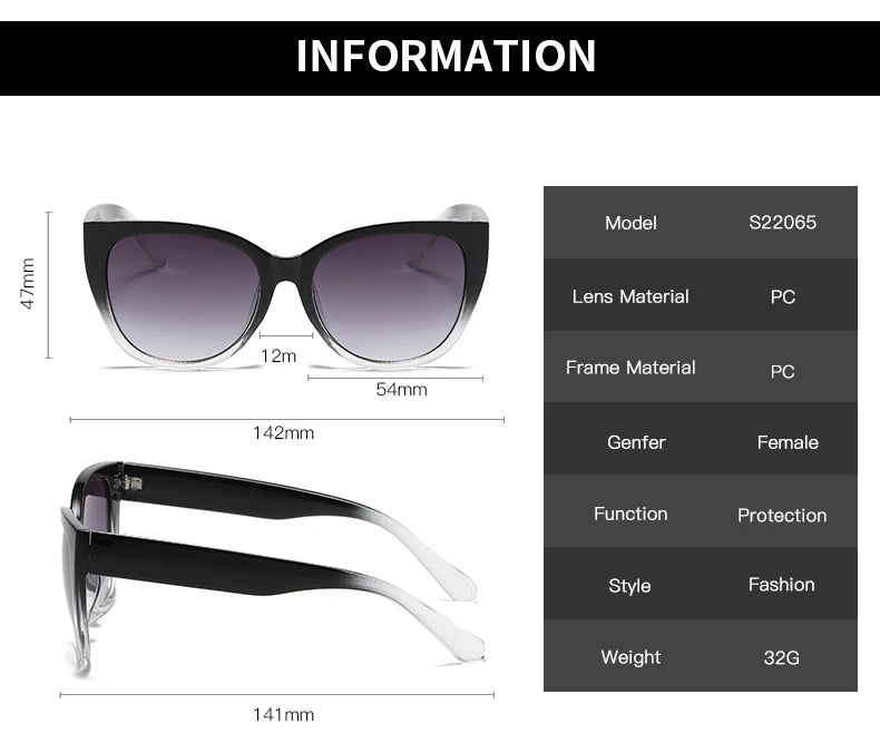 Retro Fashion Cat Eye Sunglasses Women Brand Sun Glasses Gradient Lens Simple Wide Leg Design Unisex Cateye Female Shades UV400