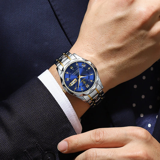 POEDAGAR Business Luxury men’s watch, water-resistant, stainless steel, luminous, with date and day of the week, sporty style, quartz.