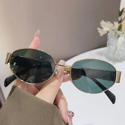 Sexy Small Oval Women's Sunglasses Trendy Luxury Design Metal Frame Shades UV400 Eyewear for Female Classic Vintage Sun Glasses