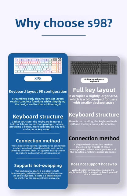 AULA S98 Lipstick Liquid Foundation Series Wireless Keyboard Hot-swappable E-sports Gaming Office Long Life Laptop Accessories