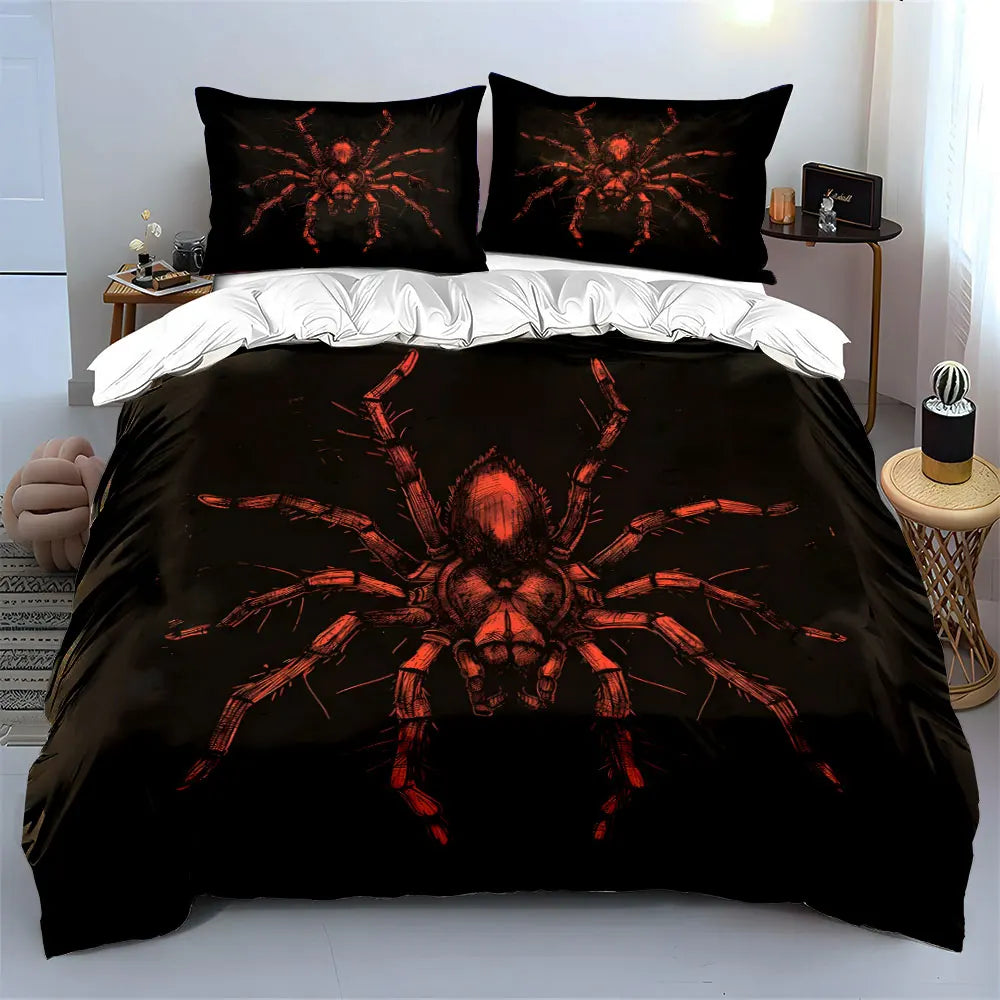 Red Spider Textured Artwork Pattern Duvet Cover Set Digital Print Colorful Polyester Bedding with Zipper Closure for Kids Gifts