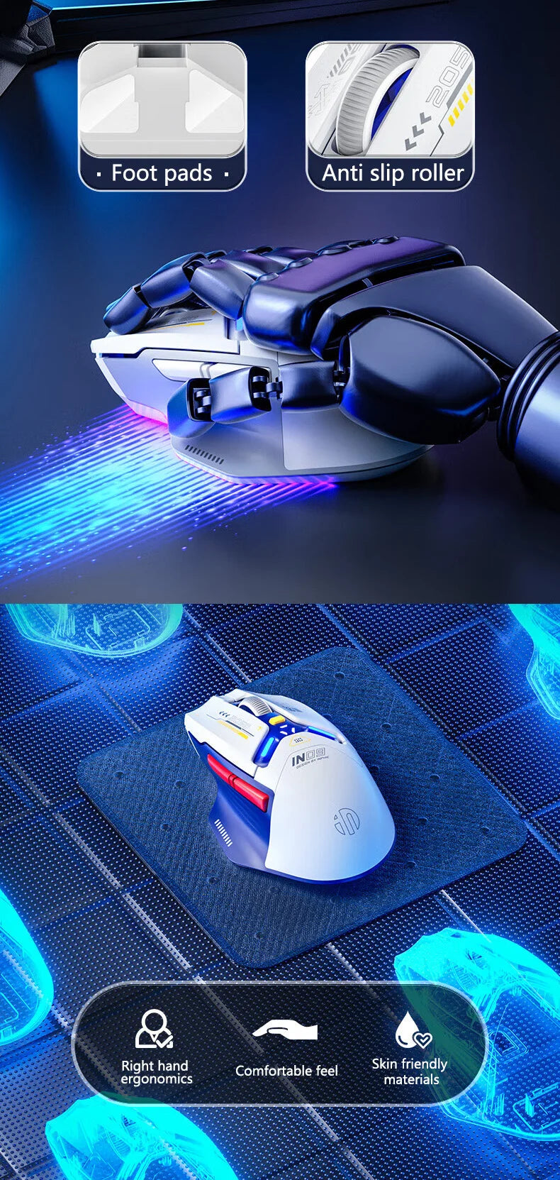 INPHIC IN9 Upgraded Wireless Gaming Mouse High DPI Tri-mode 2.4G Bluetooth Type-C Wired RGB Light Macro Programmable Mice for PC